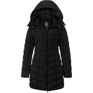 Women's Black Puffer Jacket Warm Padded Winter Coat Long Quilted Jacket